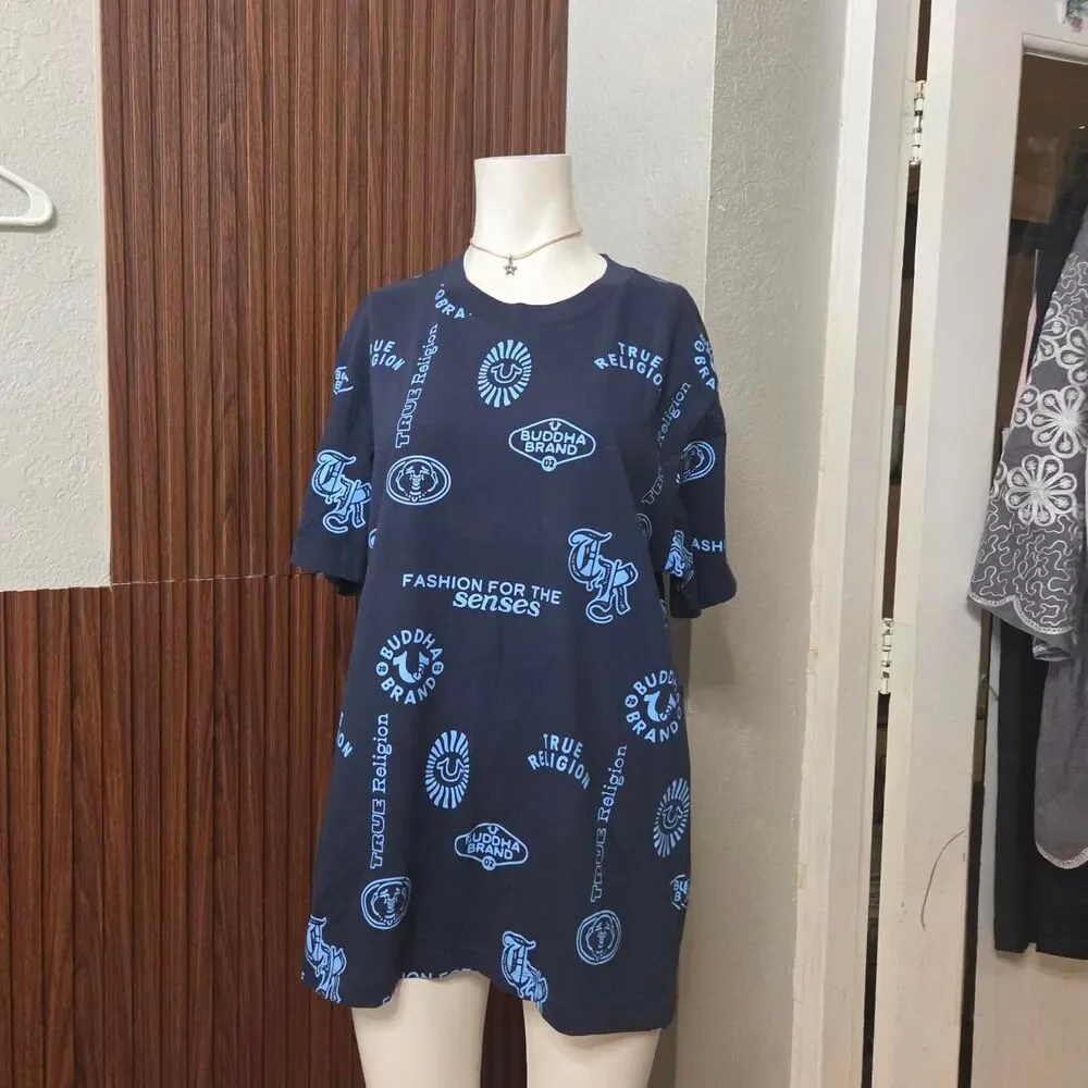 True-religion Men's Blue and Navy T-shirt